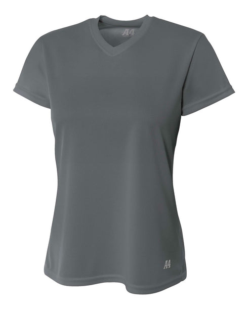 A4 Women's Short Sleeve V-Neck Birds Eye Mesh Tee (NW3254), Color 'Graphite'